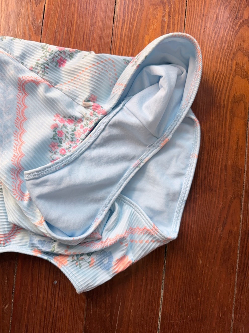 abercrombie kids light blue floral ribbed swimsuit - Picture 4 of 7